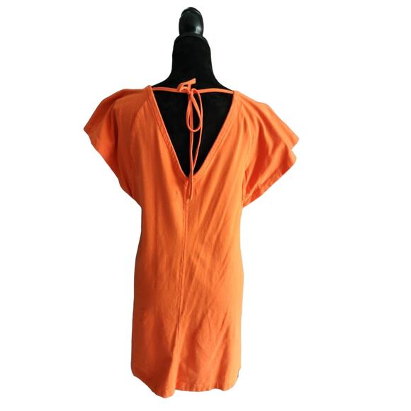 Free Assembly Women's Tigerlily Orange V-Neck Dress with Flounce Sleeves Size S - Picture 4 of 6